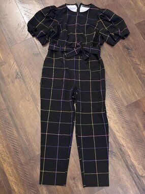 New York & Co. jumpsuit black and colorful plaid